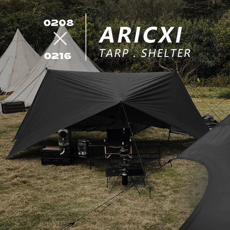 Aricxi tarp 210t polyester Ultralight Tarp Outdoor Camping black silver coating Anti-ultraviolet square hexagon sun shelter tarp