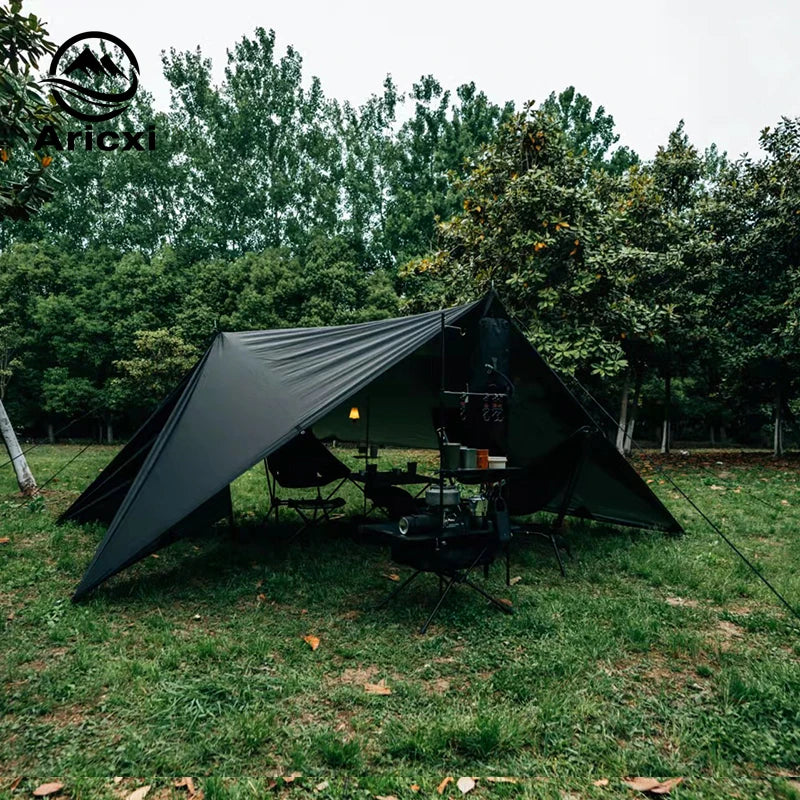 Aricxi tarp 210t polyester Ultralight Tarp Outdoor Camping black silver coating Anti-ultraviolet square hexagon sun shelter tarp