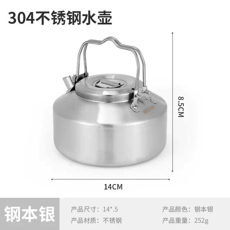 304 Stainless Steel Kettle High Temperature Resistant Collapsible Handle Teapot Outdoor Camping Equipment Picnic Supplies