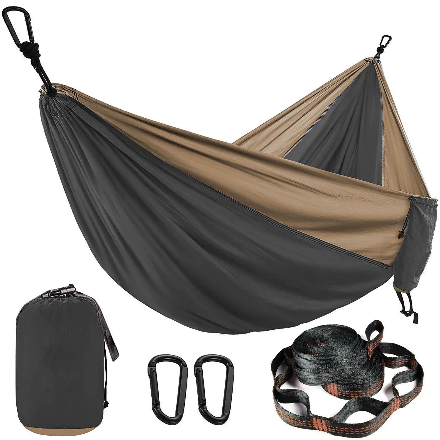 Solid Color Parachute Hammock with Hammock straps and Black carabiner Camping Survival travel Double Person outdoor furniture