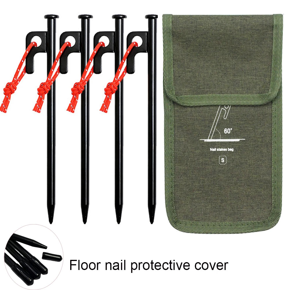 4pcs 20/30cm Outdoor Tent Nail Tent Pegs Heavy Duty Steel Tent Stakes Pegs Outdoor Camping Ground Nail Wind Rope Storage Bag