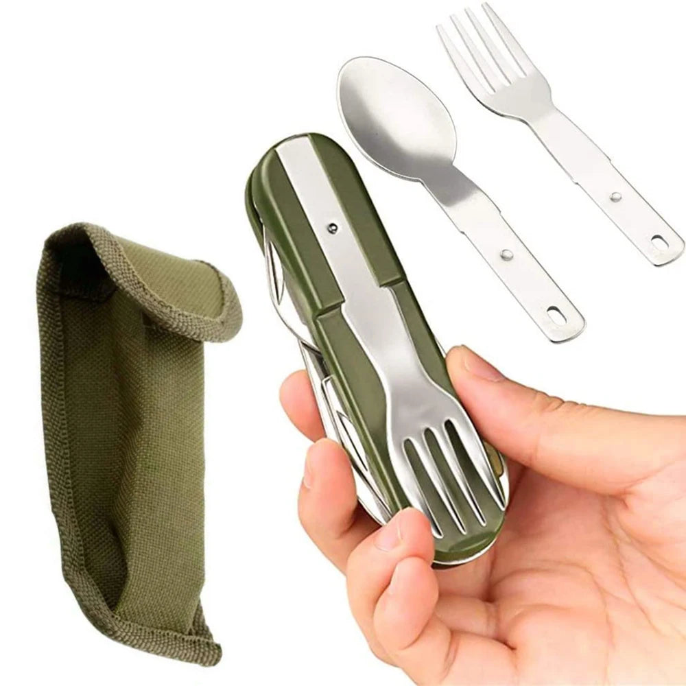 7 In 1 Camping Picnic Cutlery Knife Stainless Steel Fork Spoon Bottle Opener Flatware Tableware Travel Kit Pocket Fork Spoon