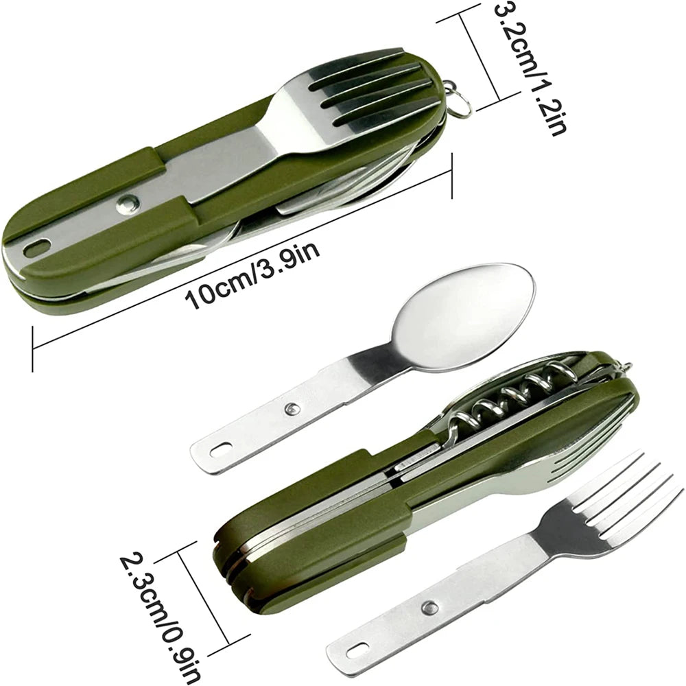 7 In 1 Camping Picnic Cutlery Knife Stainless Steel Fork Spoon Bottle Opener Flatware Tableware Travel Kit Pocket Fork Spoon