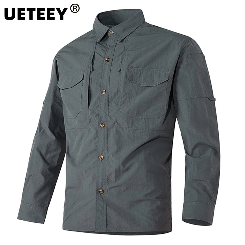 6XL Top Quality Tactical Shirts Men Summer Hot Sale SWAT Outdoor Combat Multi-pocket Quick Dry Cargo Camping Long-sleeved Shirt