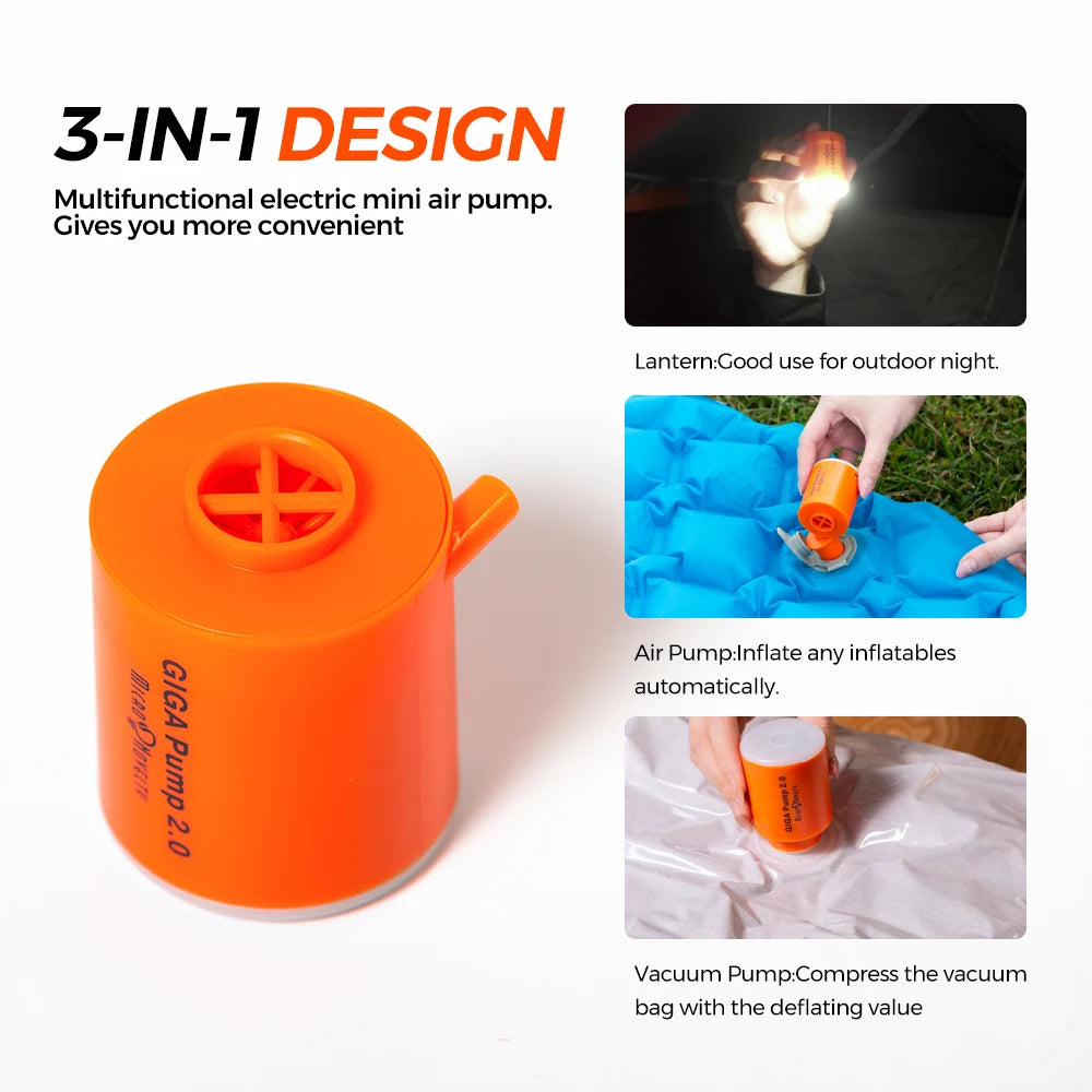 GIGA Pump 2 Portable Air Pump Outdoor Camping Inflatable Mini Air Pump for Hiking / Float / Air Bed USB Rechargeable Vacuum Pump