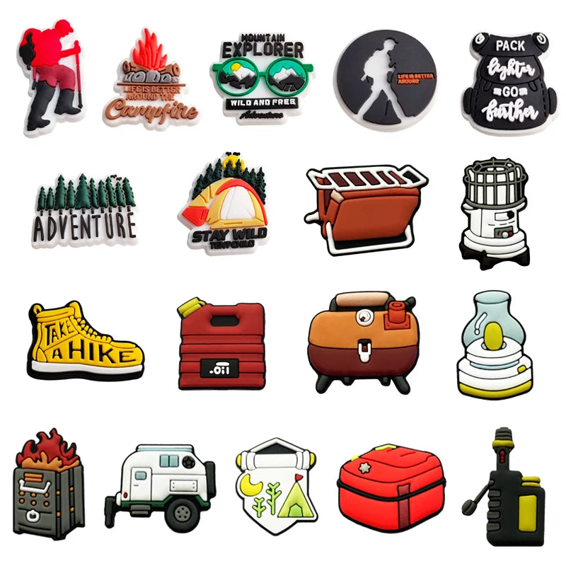 Hot Sale PVC Outdoor Camping Shoe Charms for Crocs Accessories Pin Wristband Slipper Decoration Kids Adult Party Gifts