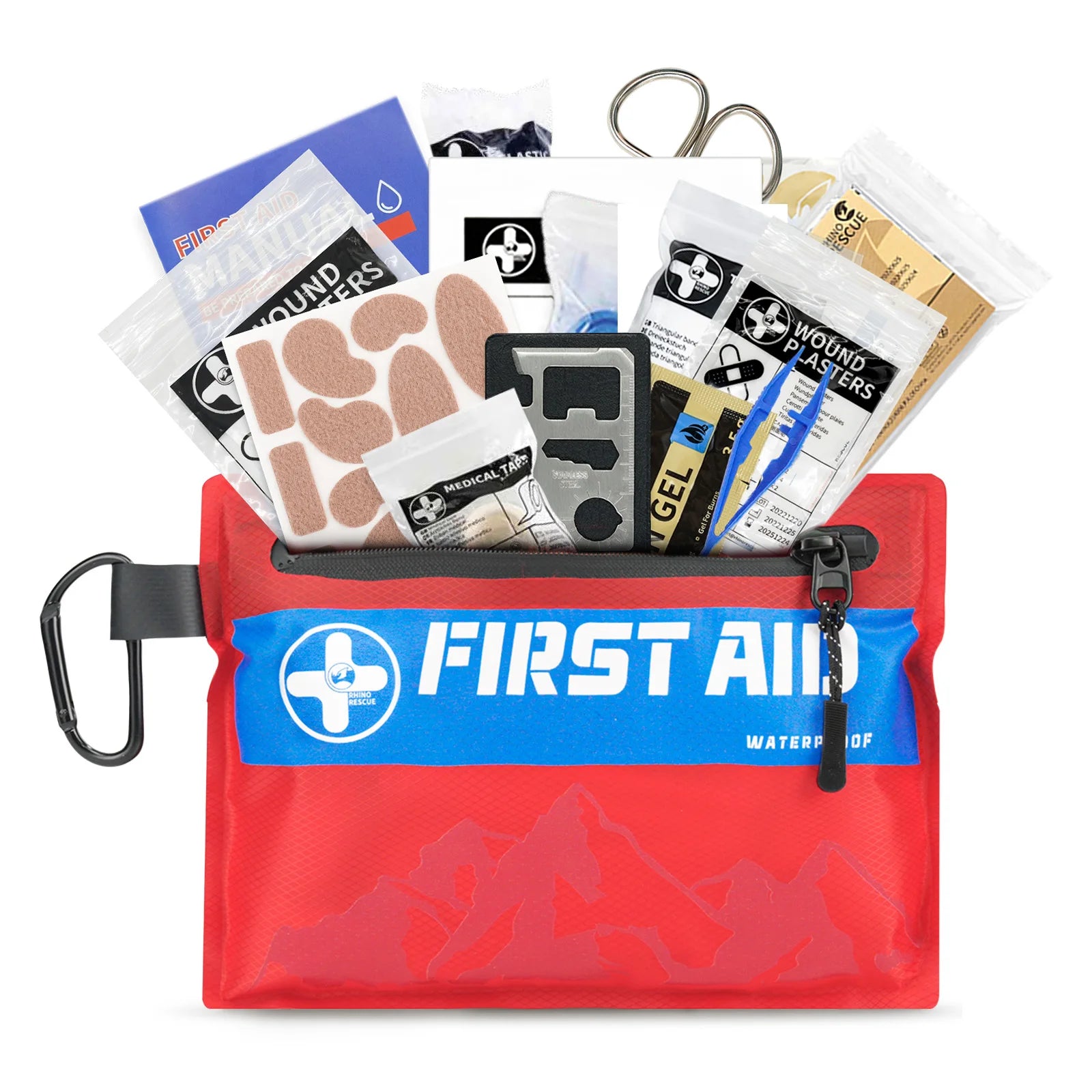 Small First Aid Kit RHINO RESCUE Ultralight Waterproof Medical Kit for Hiking Camping Backpacking Cycling Travel Vehicles 107PC