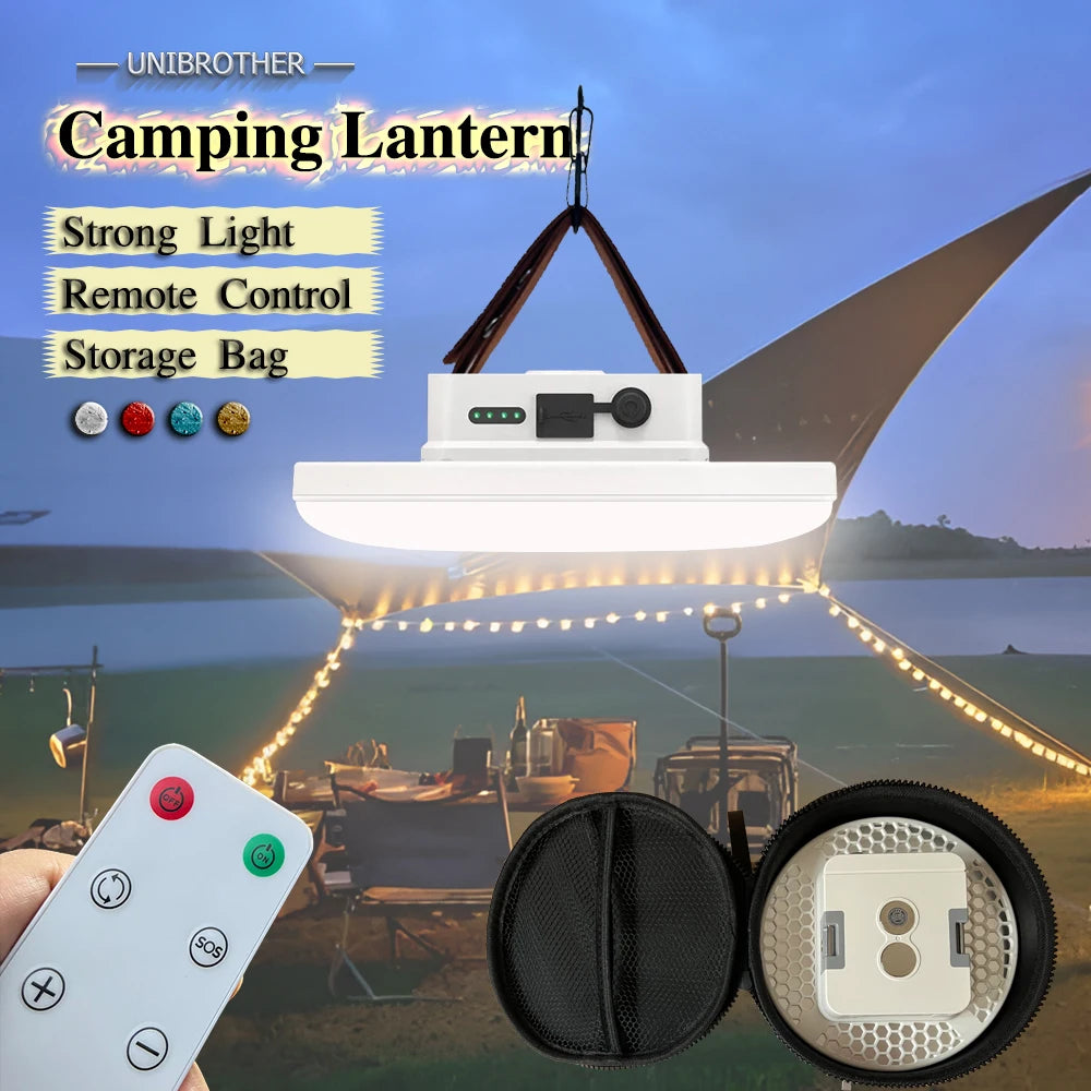 13500mAh Remote Control Rechargeable LED Camping Lantern with Magnet Strong Light Zoom Portable Flashlights Tent Lights Case Bag