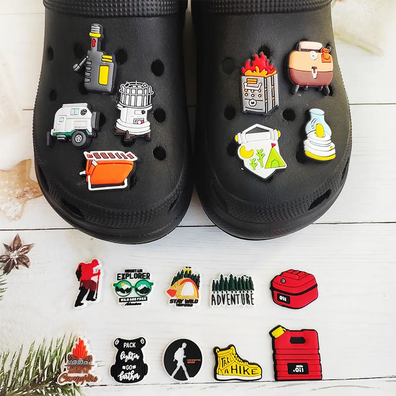 Hot Sale PVC Outdoor Camping Shoe Charms for Crocs Accessories Pin Wristband Slipper Decoration Kids Adult Party Gifts