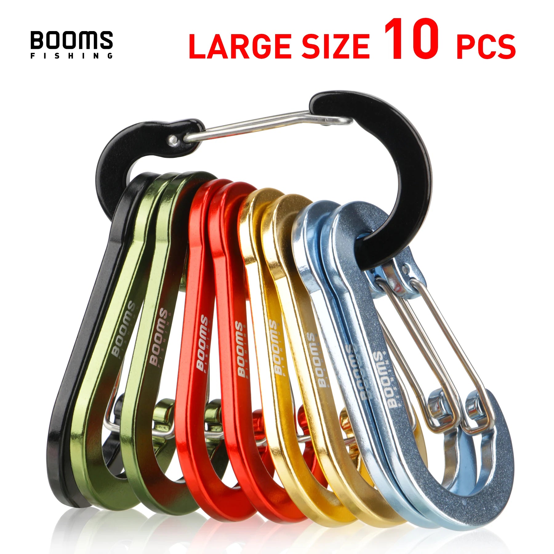 Booms Fishing CC5 10Pcs D-ring Aluminum Aalloy Carabiner Clip Large Outdoors Travel Hook Buckle Karabiner Camp Climb Equipmen