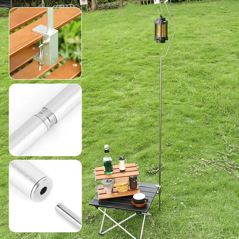 Foldable Lantern Stand Aluminum Alloy Portable Lamp Holder Bracket Ground/Desktop Mount Height Adjustable Outdoor Camping Tools