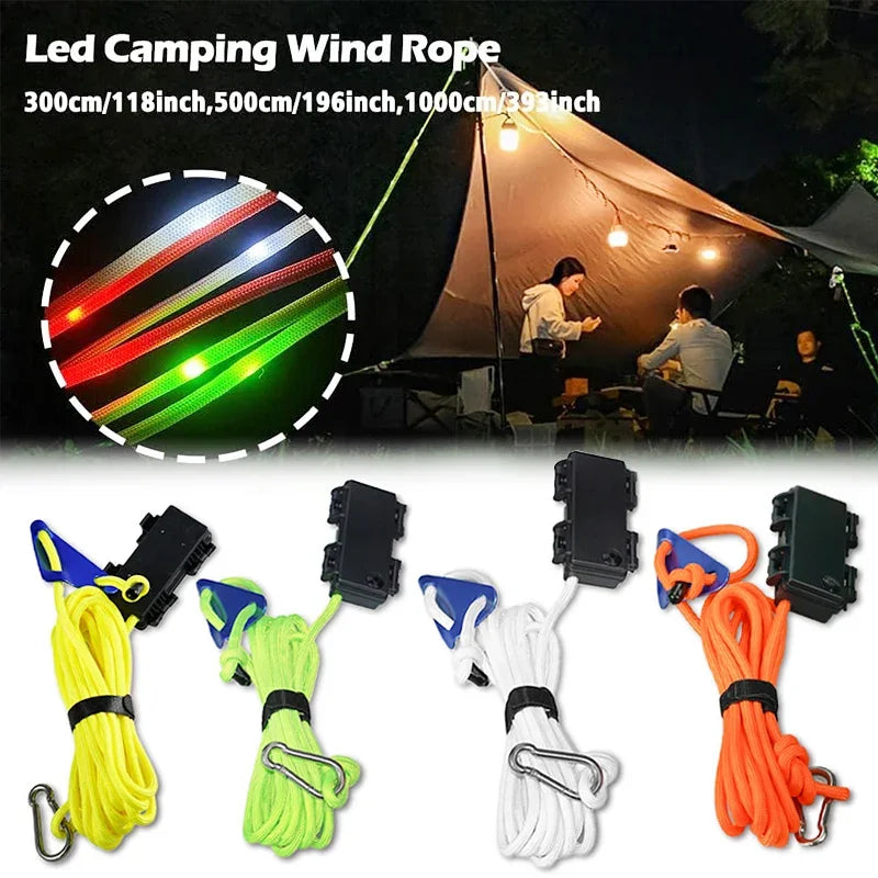 Camping Tent Rope Light Outdoor LED Rope Light Waterproof 6mm Camping Awning Wind Rope Tightening Straps Tool Tent Accessories