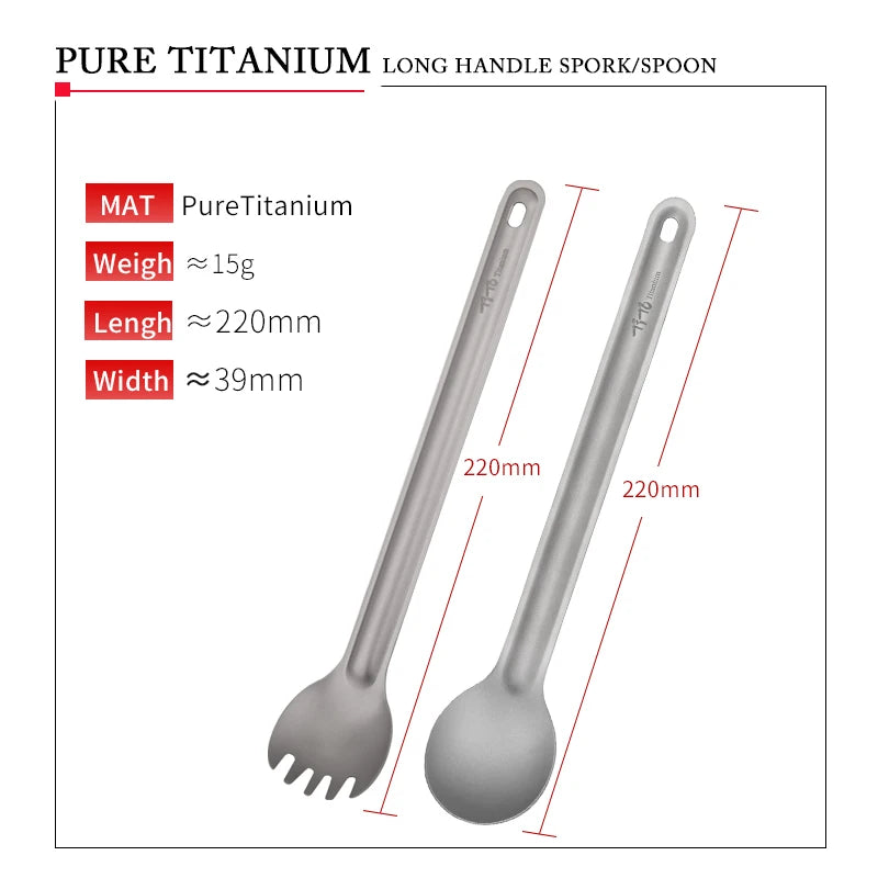 TiTo Titanium Spork Spoon Long Handle Outdor Camping tableware Portable Ultralight Cooking Environmental Picnic Accessories