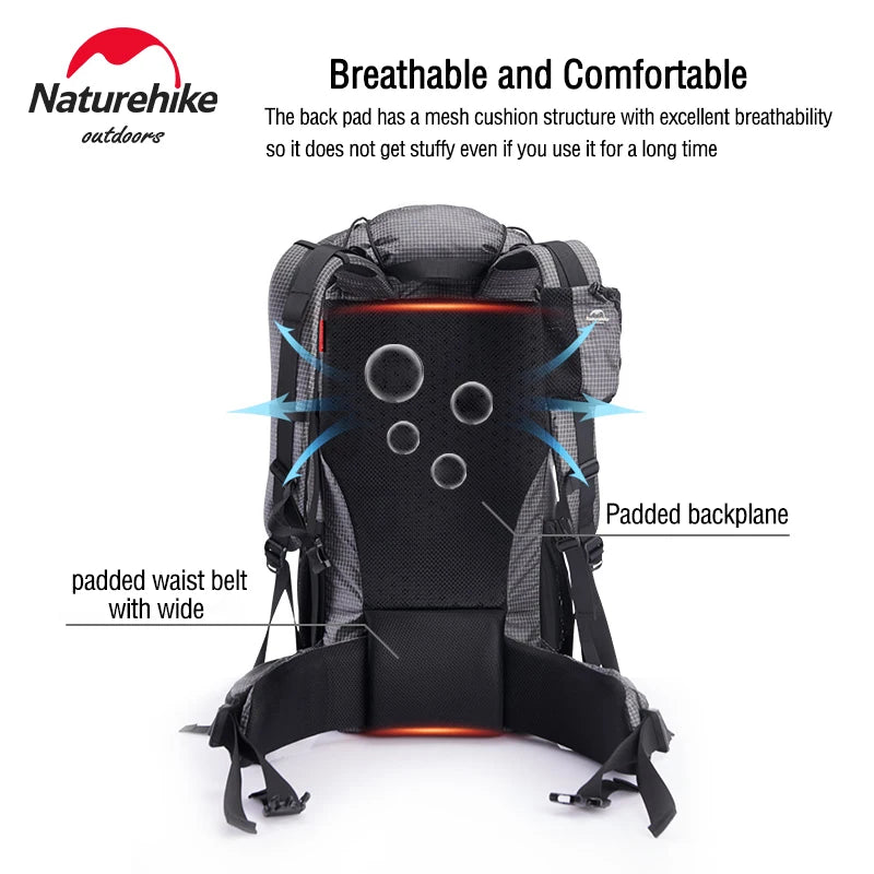 Naturehike Hiking Backpack Outdoor Sports Bag 60+5L Large Capacity Ergonomic Design Backpack Camping Travel Waterproof Bagpack