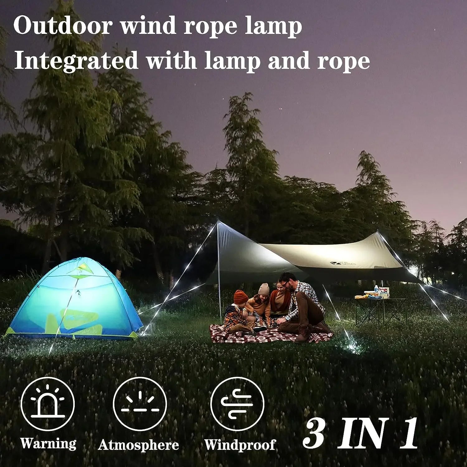 Camping Tent Rope Light Outdoor LED Rope Light Waterproof 6mm Camping Awning Wind Rope Tightening Straps Tool Tent Accessories